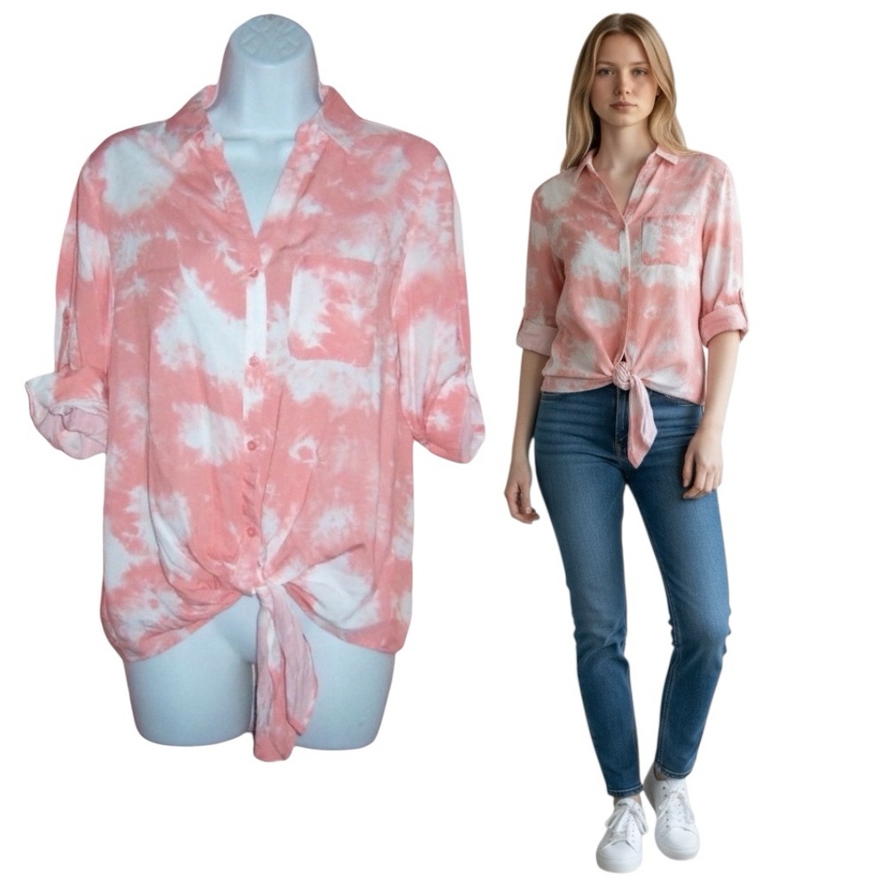 NWT Como Blu Tie Dye Pink Button Down Top Shirt - Women’s S/P - Picture 1 of 11